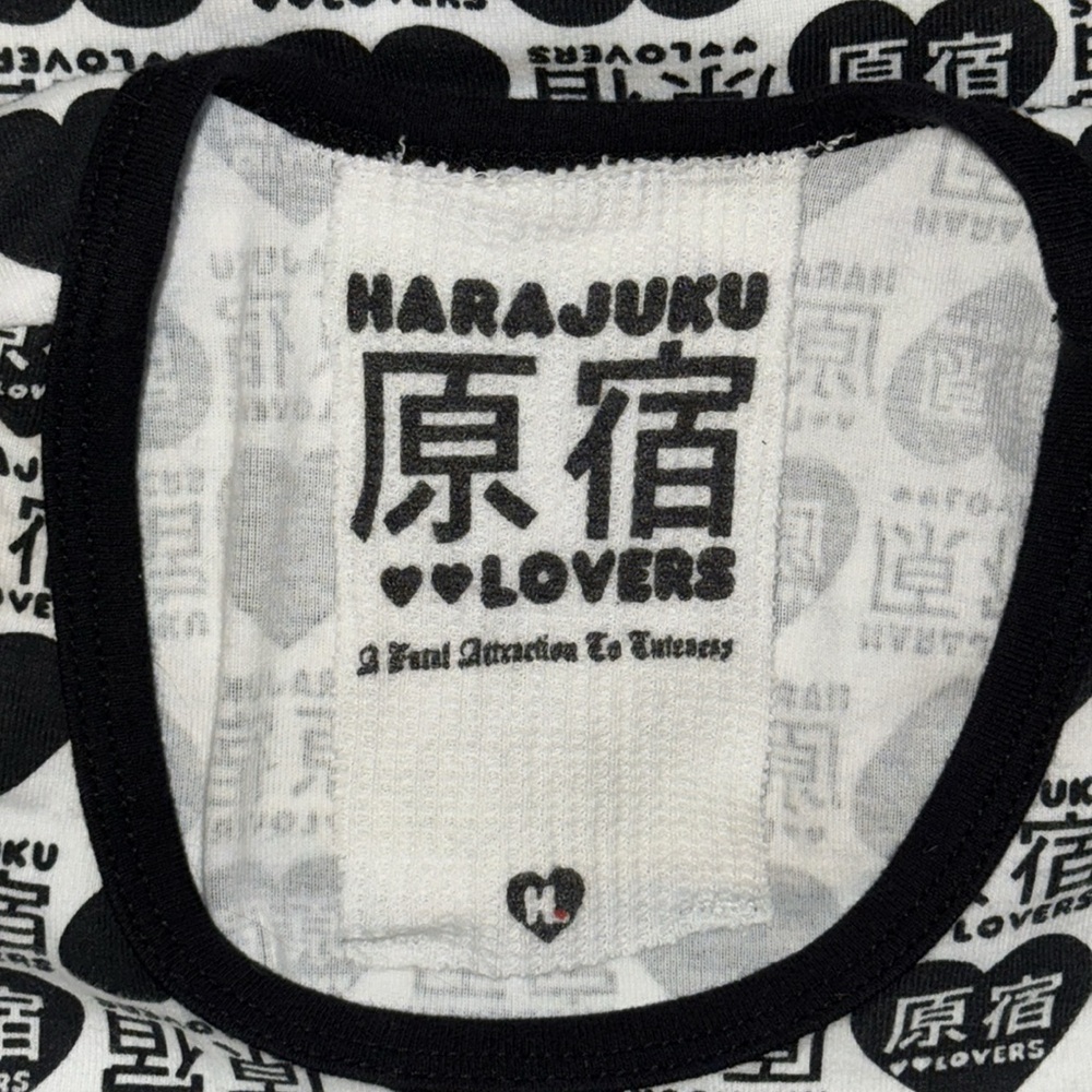 Harajuku Lovers by Gwen Stefani Ringer Tank Top Black & White Hearts S Small Y2K - Picture 13 of 15